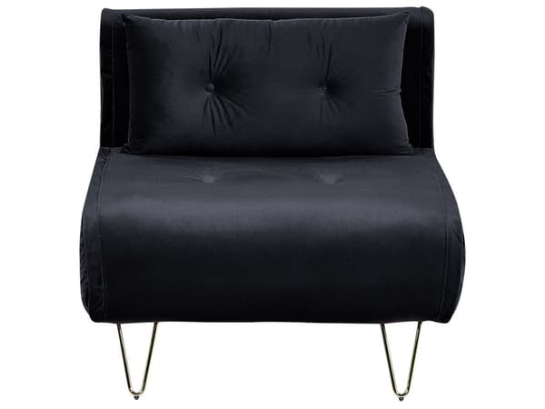 Sofasæt Sort Velour 1- og 2-personers Sovesofa med Puder Metal Hårnåleben Glamourøs Stil