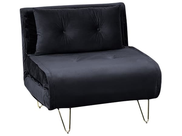 Sofasæt Sort Velour 1- og 2-personers Sovesofa med Puder Metal Hårnåleben Glamourøs Stil