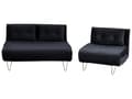 Miniatyrbillede 1 af 11: Sofasæt Sort Velour 1- og 2-personers Sovesofa med Puder Metal Hårnåleben Glamourøs Stil