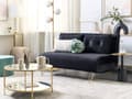 Miniatyrbillede 2 af 11: Sovesofa Sort Velour 2-personers Udfoldelig Sovesofa Armløs med 2 Hynder Metal Guld ben Glamourøs Stil