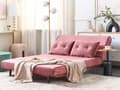 Miniatyrbillede 4 af 11: Sofasæt Lyserød Velour 1- og 2-personers sovesofa med Puder Metal Hårnåleben Glamourøs Stil