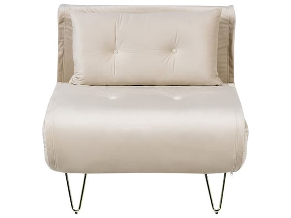 Sittegruppe Beige Fløyel Enkeltseng og 2-seters Sovesofa med Puter Metall Hårnålsben Glamour