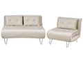Miniatyrbilde 1 av 11: Sittegruppe Beige Fløyel Enkeltseng og 2-seters Sovesofa med Puter Metall Hårnålsben Glamour