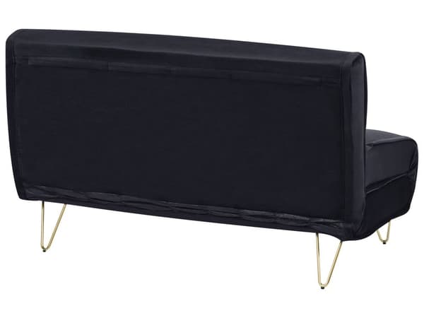 Sovesofa Sofa Svart Fløyel 2-seters Uttrekkbar uten armer med 2 puter Metall Gullben Glamour