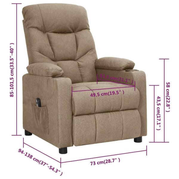 vidaXL Elektrisk reclinerfåtölj taupe tyg