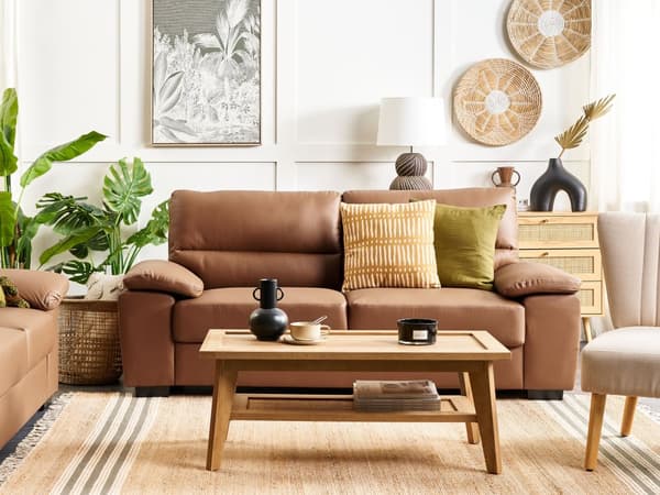 Sofasett Gyllenbrun 3 + 2 seters Stue Imitert skinn Moderne Sofistikert