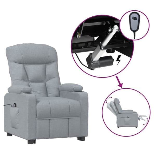 vidaXL Elektrisk reclinerfåtölj ljusgrå tyg
