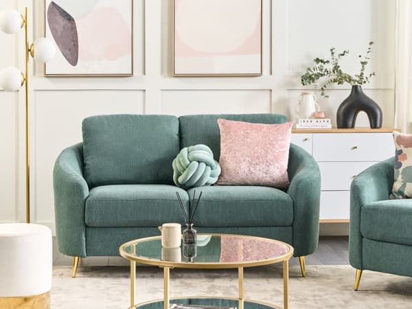 Sofa Grønn Stoff Møbeltrekk Gull Ben 2-seter Lenestol Retro