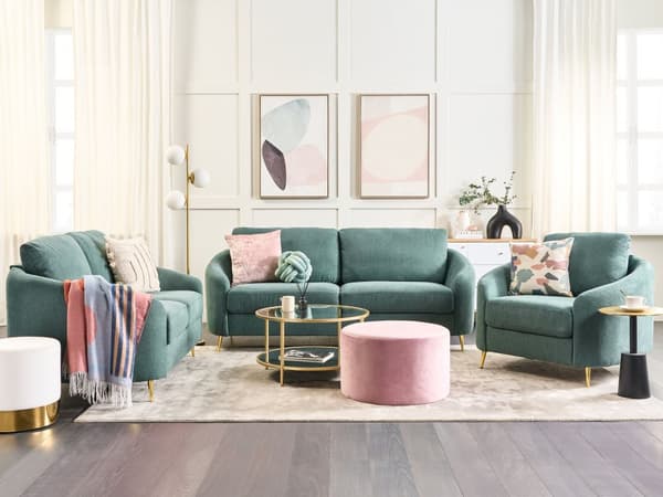 Sofa Grønn Stoff Møbeltrekk Gull ben 3-seters Retro Stue