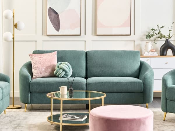 Sofa Grønn Stoff Møbeltrekk Gull ben 3-seters Retro Stue
