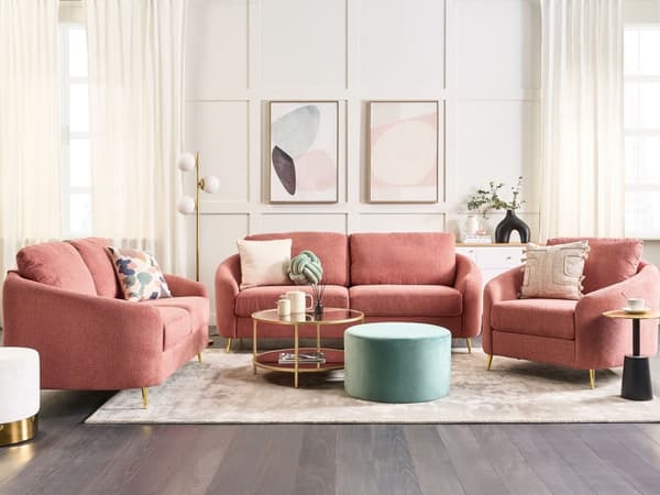 Soffa Rosa Tygklädsel Guldben 2-sits Retro
