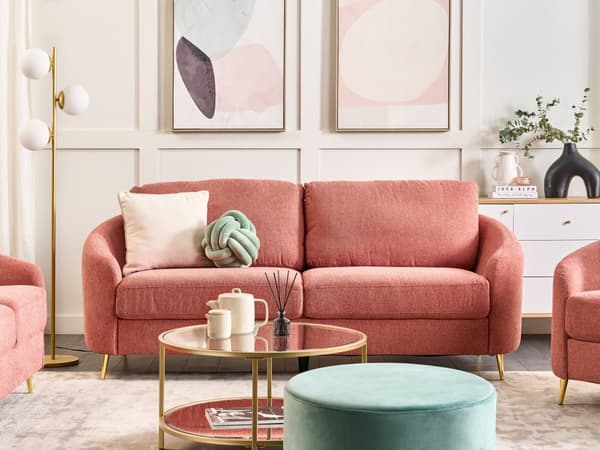 Soffa Rosa Tygklädsel Guldben 2-sits Retro