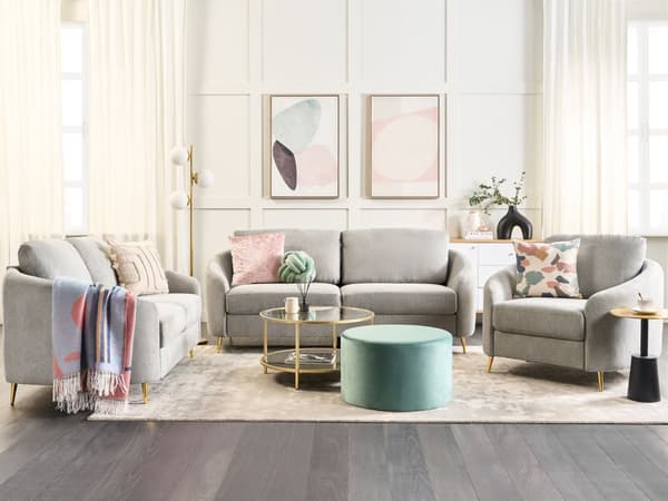 Sofa Grå Stof Polstring Guld Ben 3 pers. sofa Retro