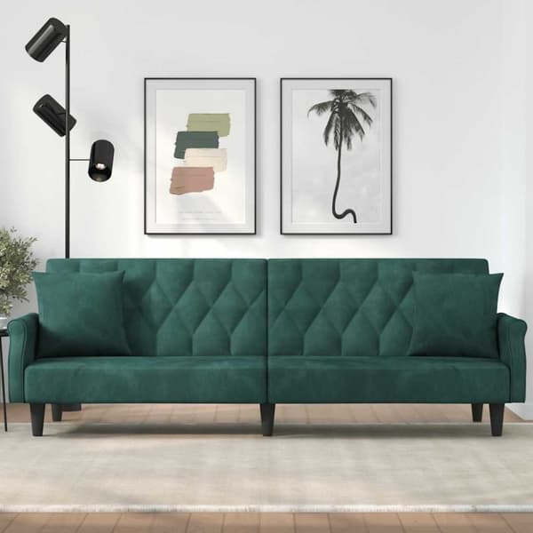 vidaXL sovesofa med armlæn velour mørkegrøn