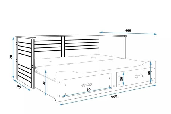 Sovesofa Delucci Med Madras og Ekstra Seng Og Opbevaringskasse 80x200cm møbelplade,træ hvid møbelplade,træ