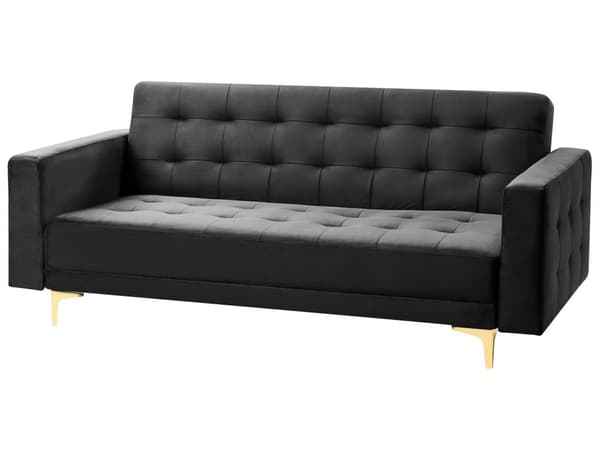 Vuodesohva musta 186 x 88 x 83 cm samettiverhoilu metalli vaneri kolmelle moderni
