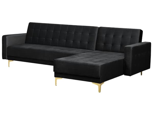 Kulmavuodesohva musta 267 x 168 x 83 cm samettiverhoilu metalli vaneri neljälle vasen moderni