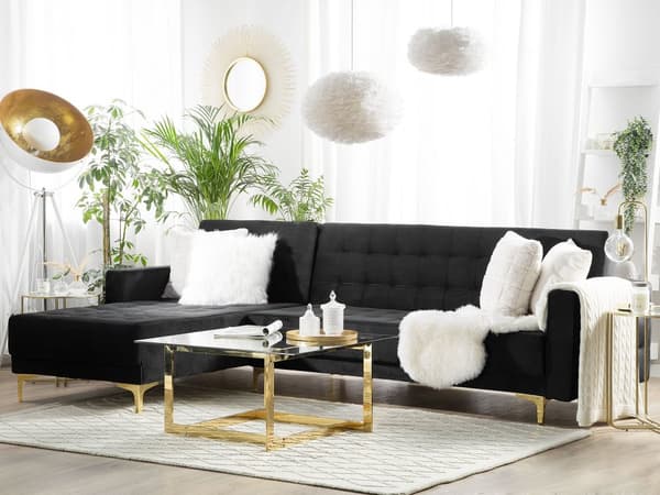 Kulmavuodesohva musta 267 x 168 x 83 cm samettiverhoilu metalli vaneri neljälle oikea moderni