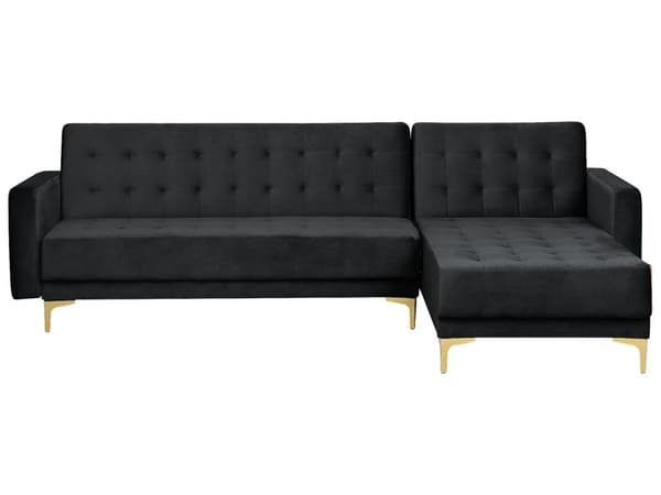 Hjørnesofa Sort Velour Tuftet Stof Moderne L-formet Modulær 4-personers Venstrevendt Chaiselong