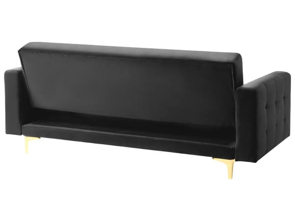 Sofa Seng Sort Velour Tuftet Stof Moderne Stue Modulopbygget 3 Sæder Guld Ben Moderne Stil