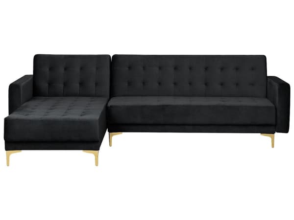 Hjørnesofa Sort Velour Tuftet Stof Moderne L-formet Modulær 4-personers Venstre Chaiselong