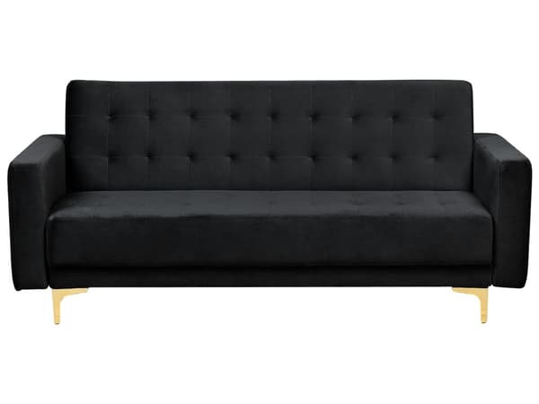 Sovesofa Svart Fløyel 3-seter Metallben Dekorative knapper Justerbar rygg Moderne design Stue Sofa
