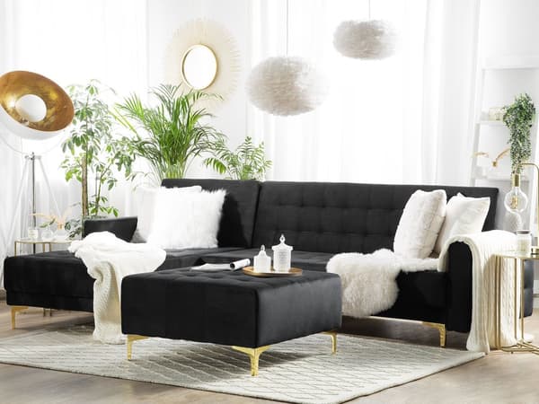 Hörnsoffa Rosa Sammet Tuftad Modern L-formad Modulär 4-sits Högervänd Divan Vardagsrum
