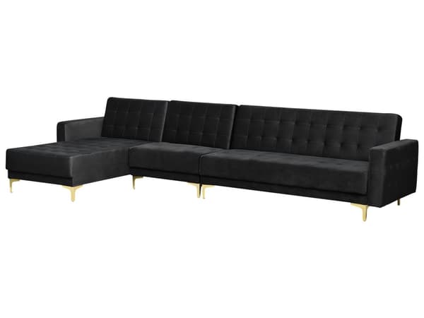 Kulmavuodesohva musta 347 x 168 x 83 cm samettiverhoilu metalli vaneri viidelle oikea moderni