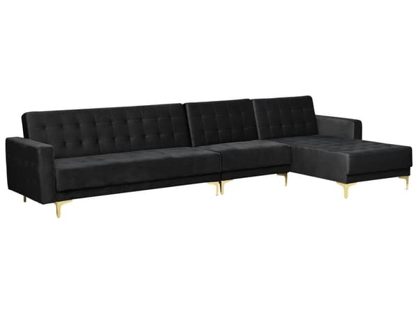 Kulmavuodesohva musta 347 x 168 x 83 cm samettiverhoilu metalli vaneri viidelle vasen moderni