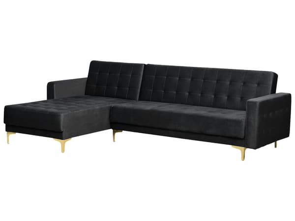Hjørnesofa Svart Fløyel 4-seter L-form Høyrevendt Justerbar rygg Sovefunksjon Metallben Modulær Moderne design
