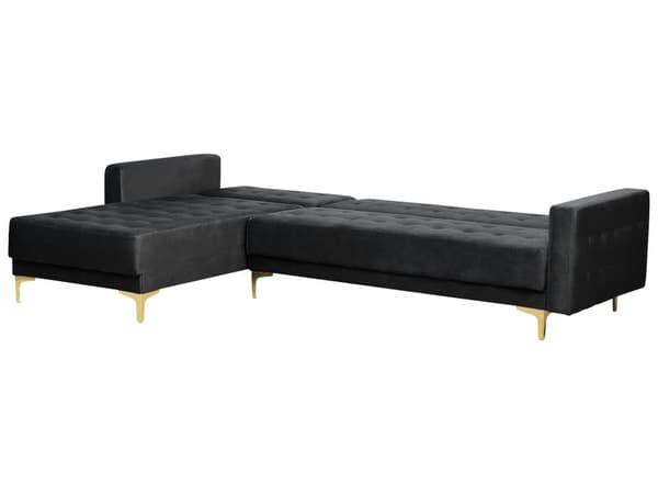 Hjørnesofa Svart Fløyel 4-seter L-form Høyrevendt Justerbar rygg Sovefunksjon Metallben Modulær Moderne design