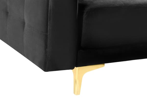 Bäddsoffa Svart Sammet Tuftad Modern Vardagsrum Modulär 3-sits Guldben