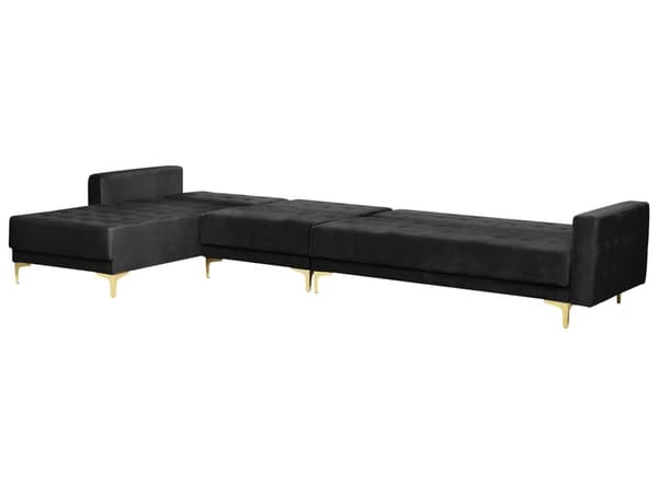 Hörnbäddsoffa Svart Sammet Tuftad Modern L-formad Modulär 5-sits Högervänd Schäslong