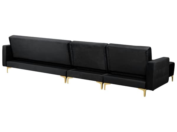 Hörnbäddsoffa Svart Sammet Tuftad Modern L-formad Modulär 5-sits Högervänd Schäslong
