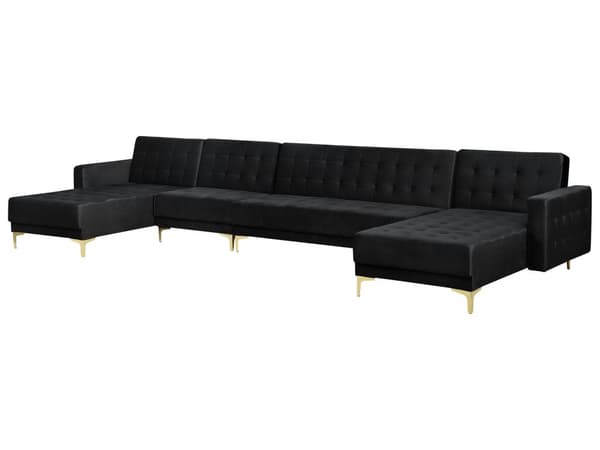Hörnbäddsoffa Svart Sammet Tuftad Modern U-formad Modulär 6-sits