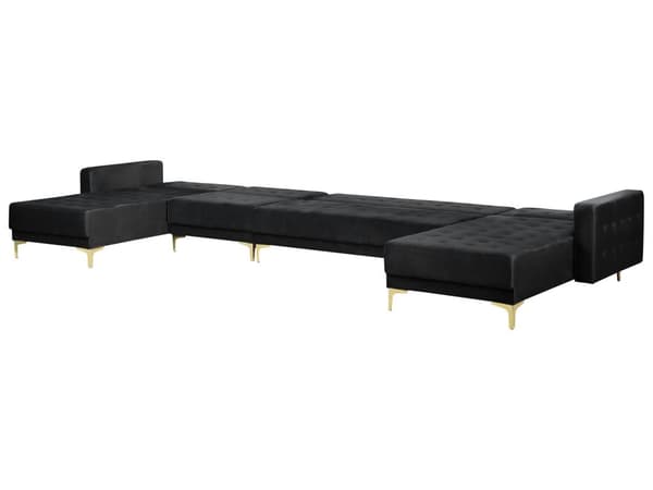 Hörnbäddsoffa Svart Sammet Tuftad Modern U-formad Modulär 6-sits