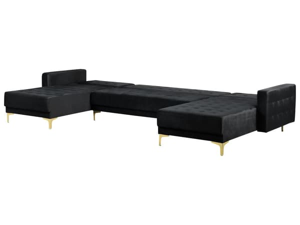 Hörnbäddsoffa Svart Sammet Tuftad Modern U-formad Modulär 5-sits Vardagsrum