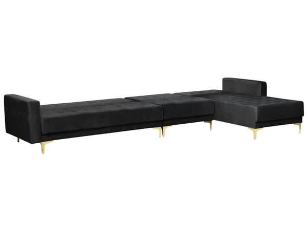 Hörnbäddsoffa Svart Sammet Tuftad Modern L-formad Modulär 5-sits Vänstervänd Schäslong