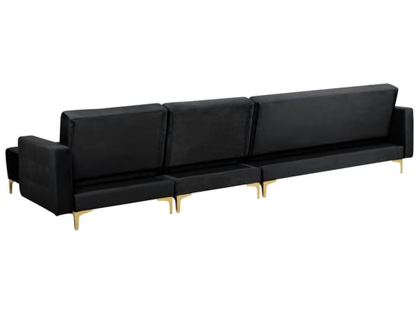 Hörnbäddsoffa Svart Sammet Tuftad Modern L-formad Modulär 5-sits Vänstervänd Schäslong