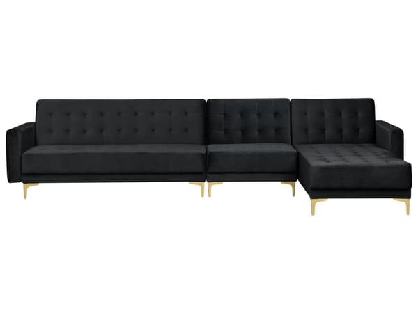 Hörnbäddsoffa Svart Sammet Tuftad Modern L-formad Modulär 5-sits Vänstervänd Schäslong