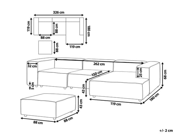 Kulmasohva beige 326 x 180 x 68 cm pellava muovi vaneri kolmelle rahi vasen modulaarinen moderni