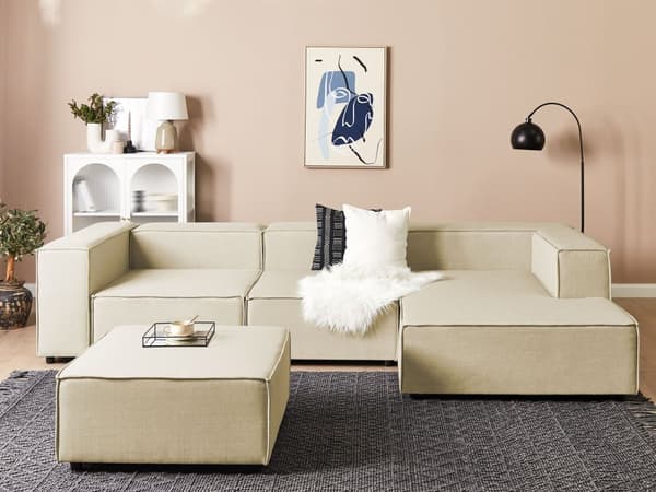 Kulmasohva beige 326 x 180 x 68 cm pellava muovi vaneri kolmelle rahi vasen modulaarinen moderni