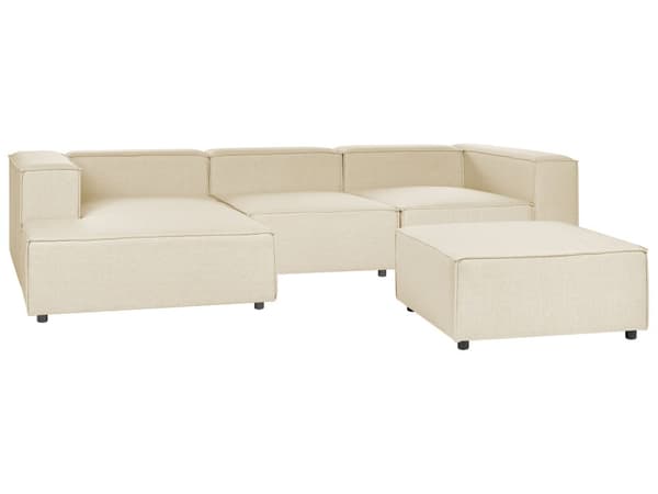 Kulmasohva beige kolmelle pellavaverhoilu oikea rahi modulaarinen moderni skandinaavinen