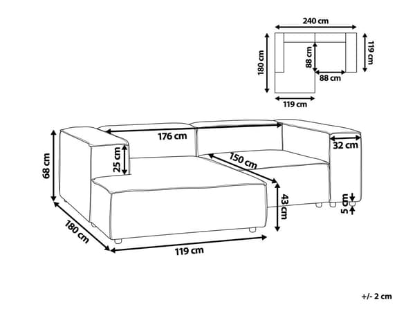Kulmasohva beige kahdelle pellavaverhoilu oikea modulaarinen moderni skandinaavinen