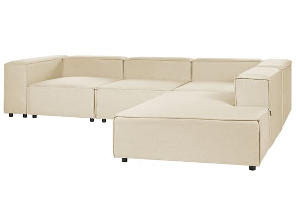 Kulmasohva beige kolmelle pellavaverhoilu vasen modulaarinen moderni skandinaavinen