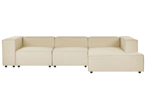 Kulmasohva beige kolmelle pellavaverhoilu vasen modulaarinen moderni skandinaavinen