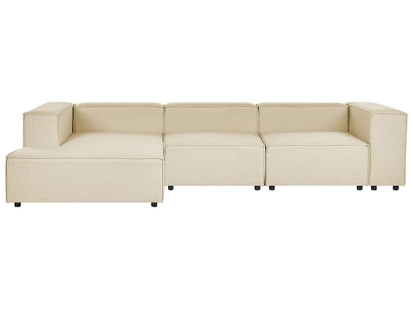 Modulær Hjørnesofa Beige Lin 3-seters Høyrevendt med Svarte ben Moderne Stue