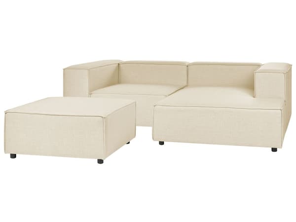 Modulær venstre sofa beige lin 2-seters hjørnesofa med fotskammel svarte ben moderne stue