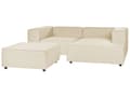 Miniatyrbilde 4 av 11: Modulær venstre sofa beige lin 2-seters hjørnesofa med fotskammel svarte ben moderne stue