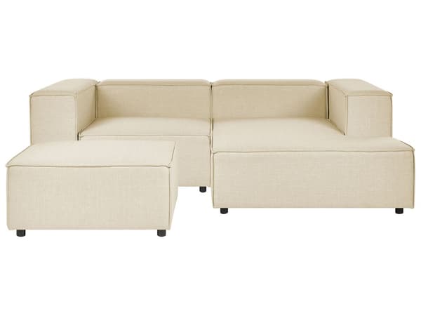 Modulær venstre sofa beige lin 2-seters hjørnesofa med fotskammel svarte ben moderne stue